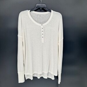 SO Womens Relaxed Long Sleeve Henley Tee Coconut White Size XL Ribbed Knit New